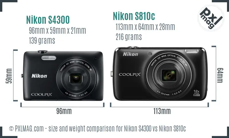 Nikon S4300 vs Nikon S810c size comparison