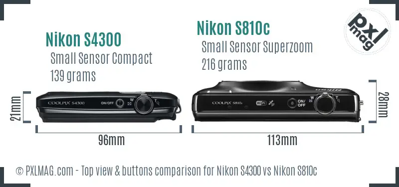 Nikon S4300 vs Nikon S810c top view buttons comparison