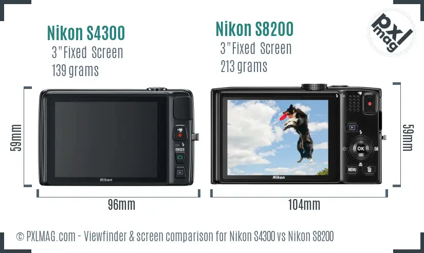 Nikon S4300 vs Nikon S8200 Screen and Viewfinder comparison