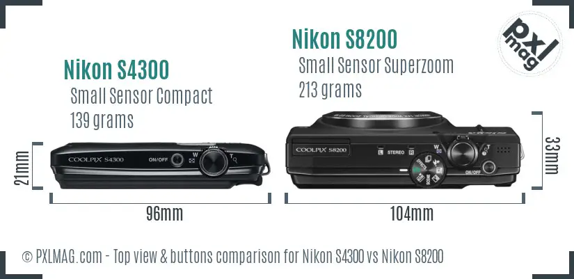 Nikon S4300 vs Nikon S8200 top view buttons comparison