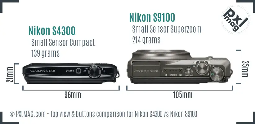 Nikon S4300 vs Nikon S9100 top view buttons comparison