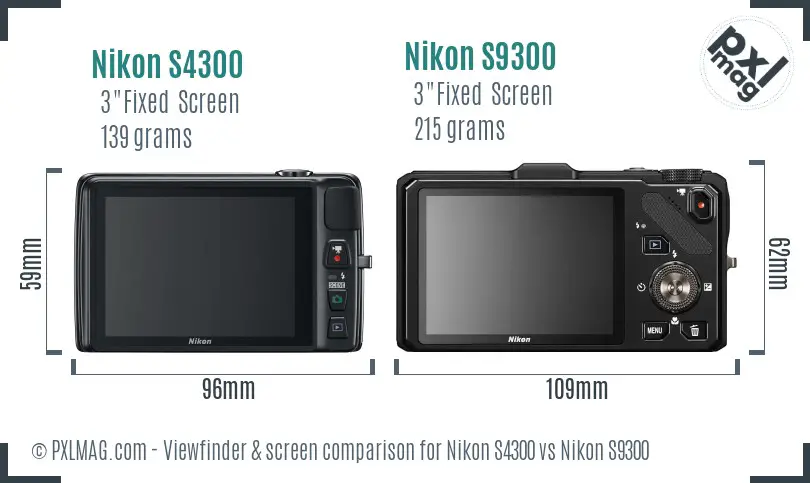 Nikon S4300 vs Nikon S9300 Screen and Viewfinder comparison