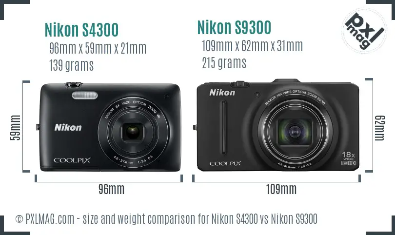 Nikon S4300 vs Nikon S9300 size comparison