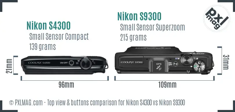 Nikon S4300 vs Nikon S9300 top view buttons comparison