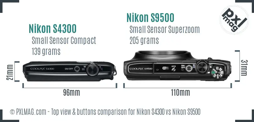Nikon S4300 vs Nikon S9500 top view buttons comparison