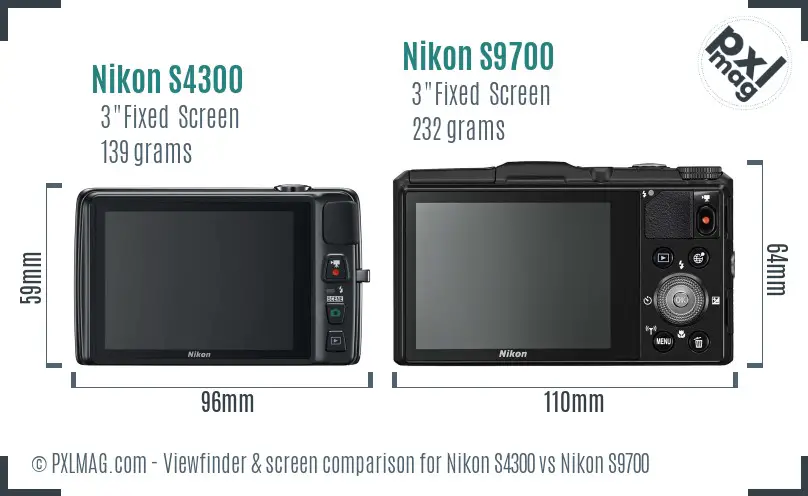 Nikon S4300 vs Nikon S9700 Screen and Viewfinder comparison