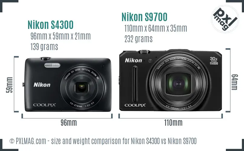 Nikon S4300 vs Nikon S9700 size comparison