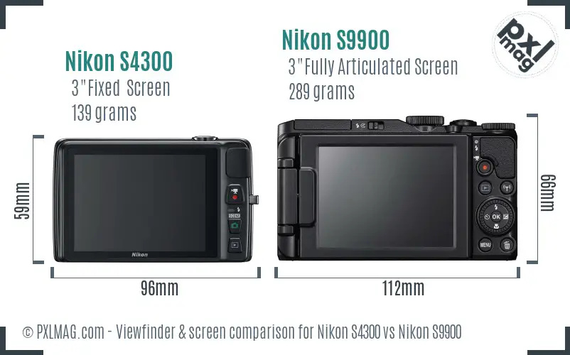 Nikon S4300 vs Nikon S9900 Screen and Viewfinder comparison