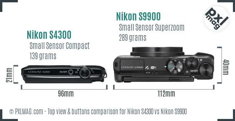 Nikon S4300 vs Nikon S9900 top view buttons comparison