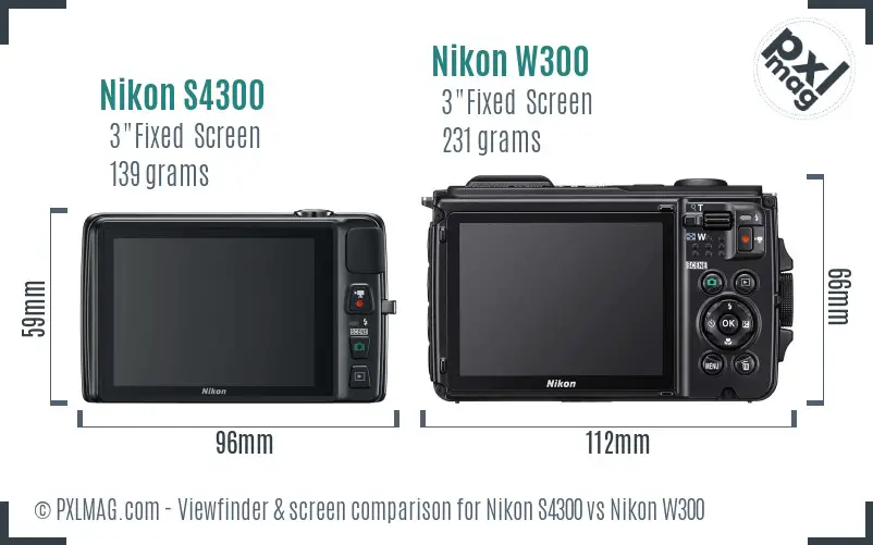 Nikon S4300 vs Nikon W300 Screen and Viewfinder comparison