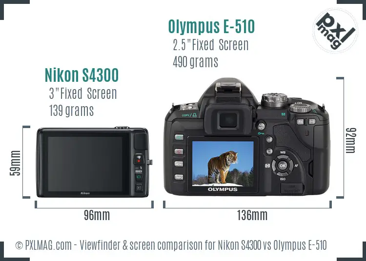 Nikon S4300 vs Olympus E-510 Screen and Viewfinder comparison