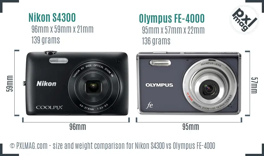 Nikon S4300 vs Olympus FE-4000 size comparison