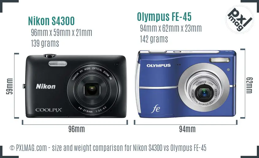 Nikon S4300 vs Olympus FE-45 size comparison