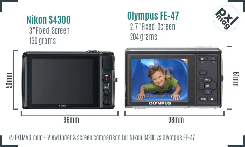Nikon S4300 vs Olympus FE-47 Screen and Viewfinder comparison