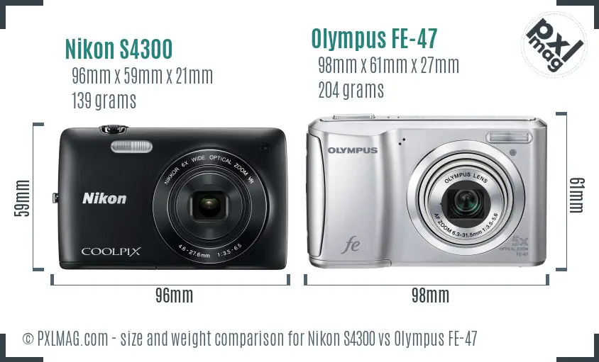 Nikon S4300 vs Olympus FE-47 size comparison