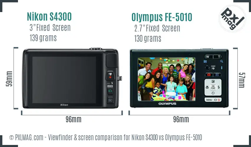 Nikon S4300 vs Olympus FE-5010 Screen and Viewfinder comparison