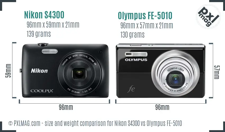 Nikon S4300 vs Olympus FE-5010 size comparison