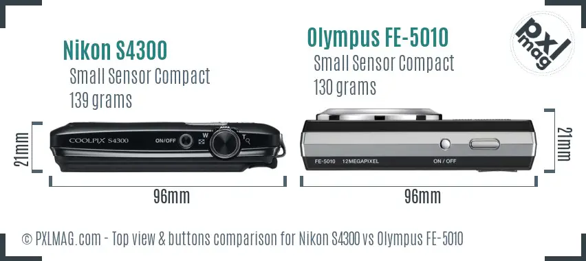 Nikon S4300 vs Olympus FE-5010 top view buttons comparison