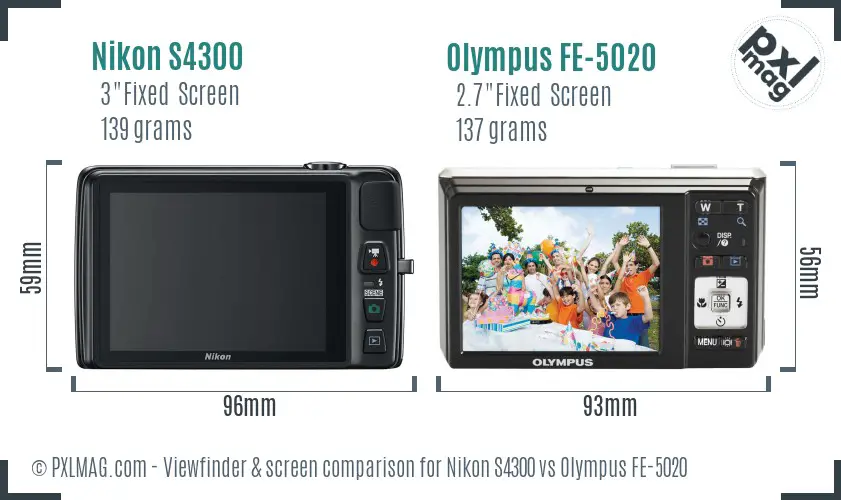 Nikon S4300 vs Olympus FE-5020 Screen and Viewfinder comparison