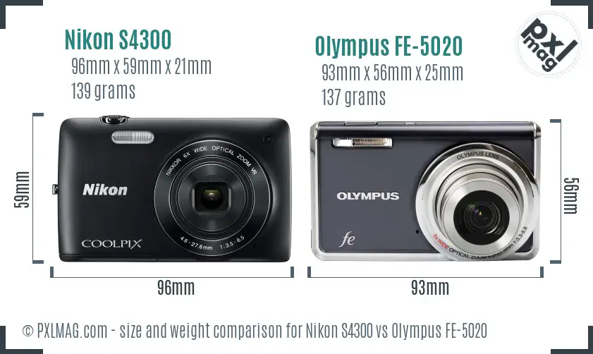 Nikon S4300 vs Olympus FE-5020 size comparison
