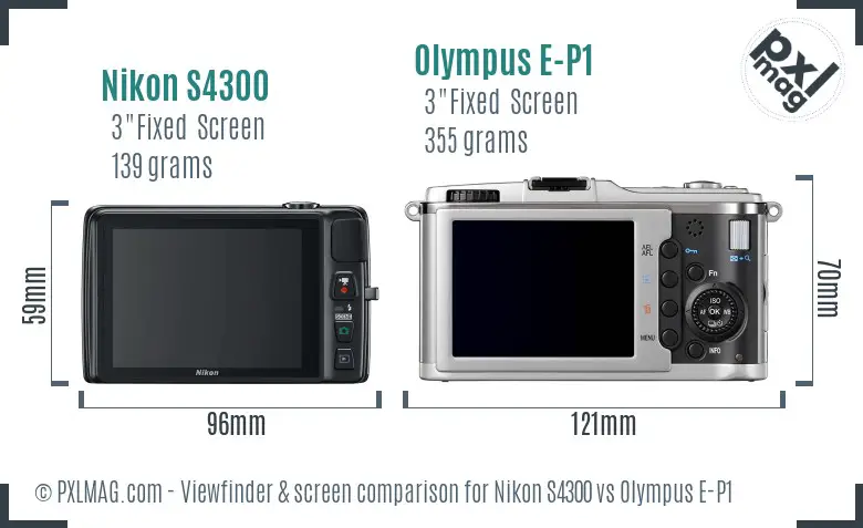 Nikon S4300 vs Olympus E-P1 Screen and Viewfinder comparison
