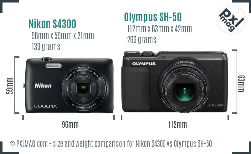 Nikon S4300 vs Olympus SH-50 size comparison Nikon S4300 vs Olympus SH-50 size comparison