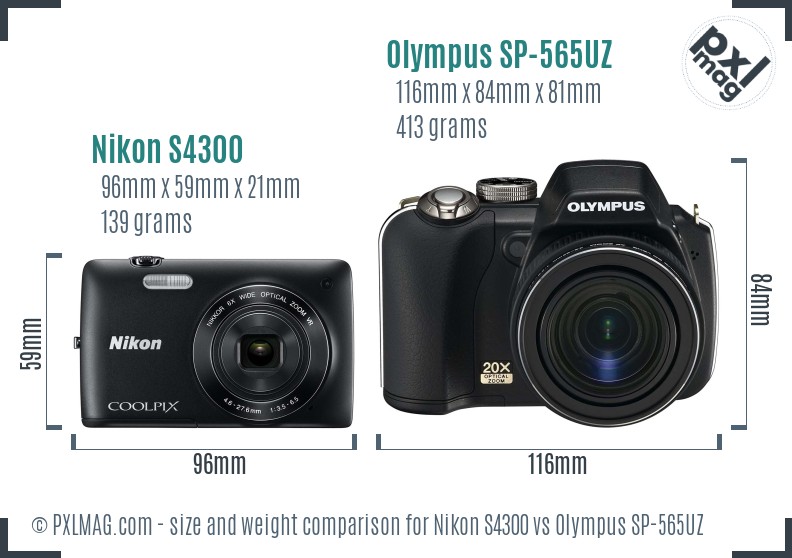 Nikon S4300 vs Olympus SP-565UZ size comparison
