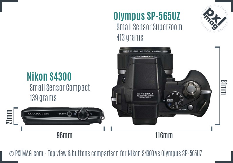 Nikon S4300 vs Olympus SP-565UZ top view buttons comparison