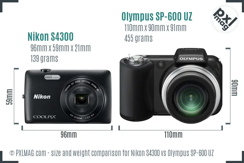 Nikon S4300 vs Olympus SP-600 UZ size comparison