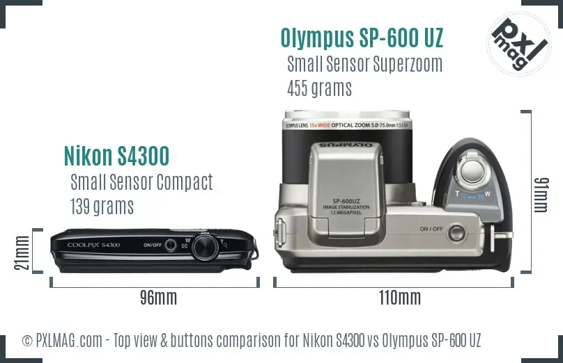 Nikon S4300 vs Olympus SP-600 UZ top view buttons comparison