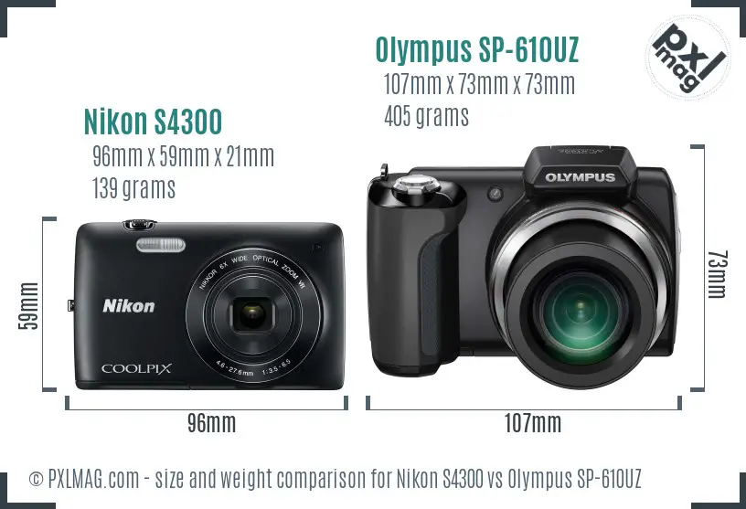 Nikon S4300 vs Olympus SP-610UZ size comparison