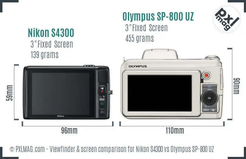 Nikon S4300 vs Olympus SP-800 UZ Screen and Viewfinder comparison Nikon S4300 vs Olympus SP-800 UZ Screen and Viewfinder comparison