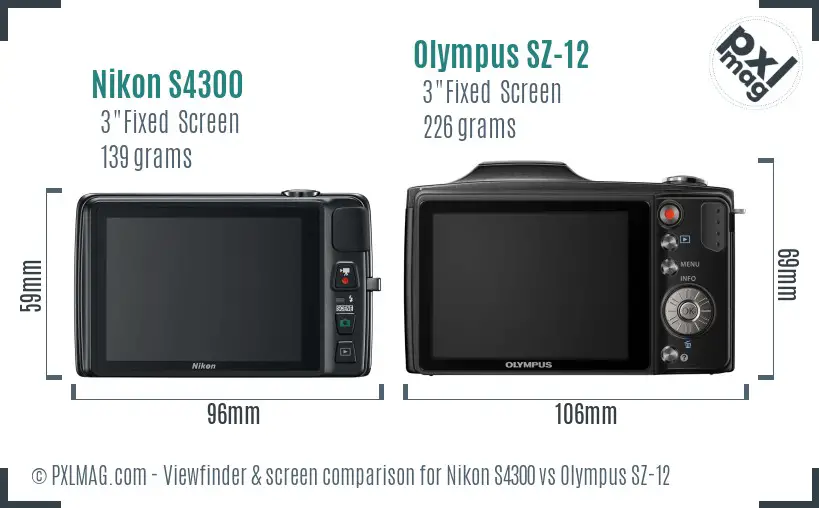 Nikon S4300 vs Olympus SZ-12 Screen and Viewfinder comparison