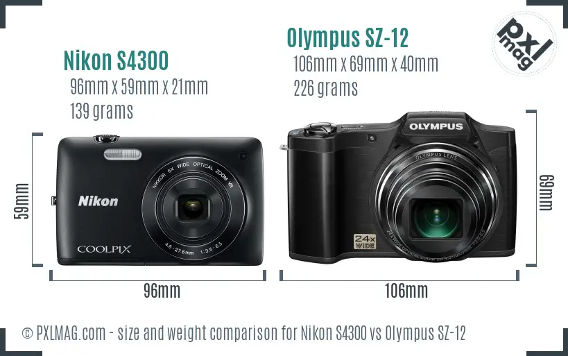 Nikon S4300 vs Olympus SZ-12 size comparison