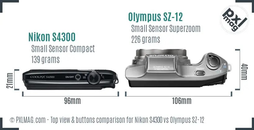 Nikon S4300 vs Olympus SZ-12 top view buttons comparison