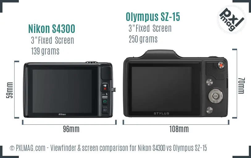 Nikon S4300 vs Olympus SZ-15 Screen and Viewfinder comparison Nikon S4300 vs Olympus SZ-15 Screen and Viewfinder comparison