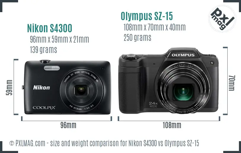 Nikon S4300 vs Olympus SZ-15 size comparison Nikon S4300 vs Olympus SZ-15 size comparison