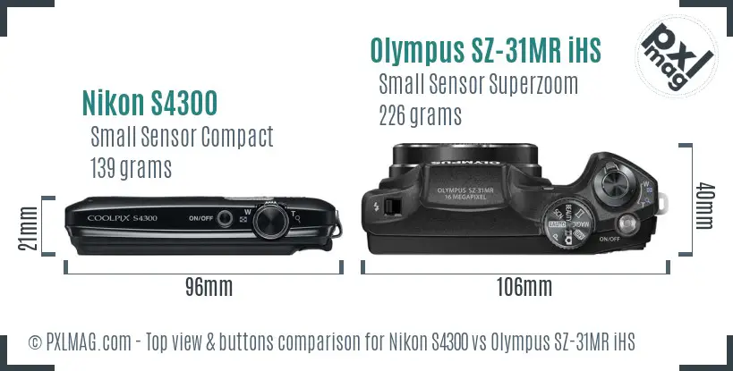 Nikon S4300 vs Olympus SZ-31MR iHS top view buttons comparison