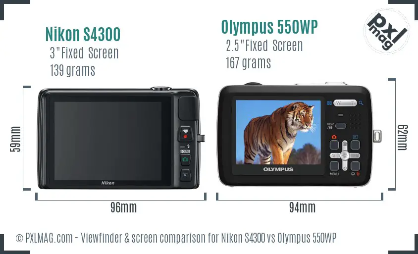 Nikon S4300 vs Olympus 550WP Screen and Viewfinder comparison Nikon S4300 vs Olympus 550WP Screen and Viewfinder comparison