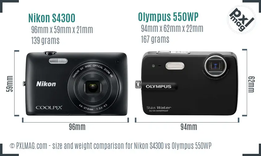 Nikon S4300 vs Olympus 550WP size comparison Nikon S4300 vs Olympus 550WP size comparison