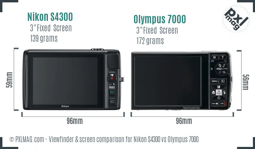 Nikon S4300 vs Olympus 7000 Screen and Viewfinder comparison