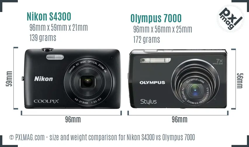 Nikon S4300 vs Olympus 7000 size comparison