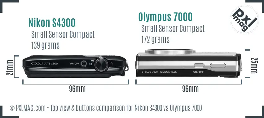 Nikon S4300 vs Olympus 7000 top view buttons comparison