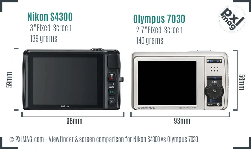 Nikon S4300 vs Olympus 7030 Screen and Viewfinder comparison