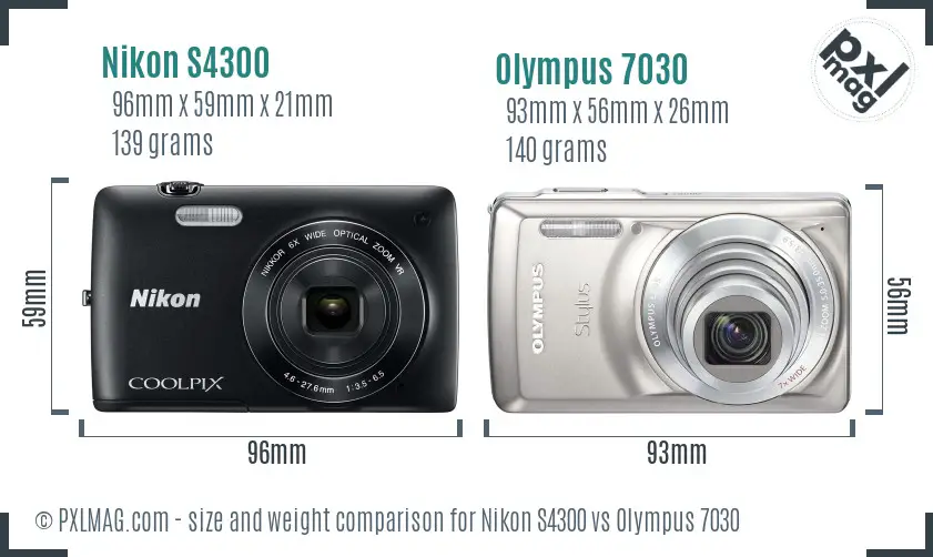 Nikon S4300 vs Olympus 7030 size comparison