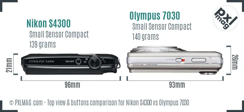 Nikon S4300 vs Olympus 7030 top view buttons comparison