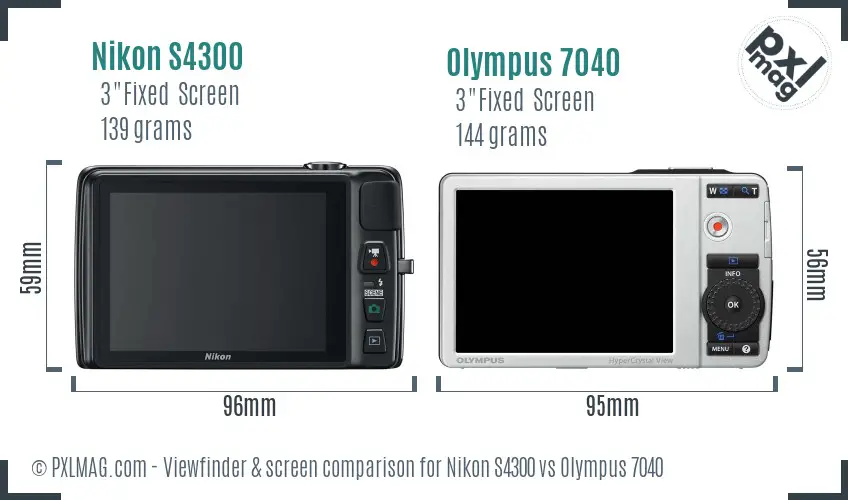 Nikon S4300 vs Olympus 7040 Screen and Viewfinder comparison