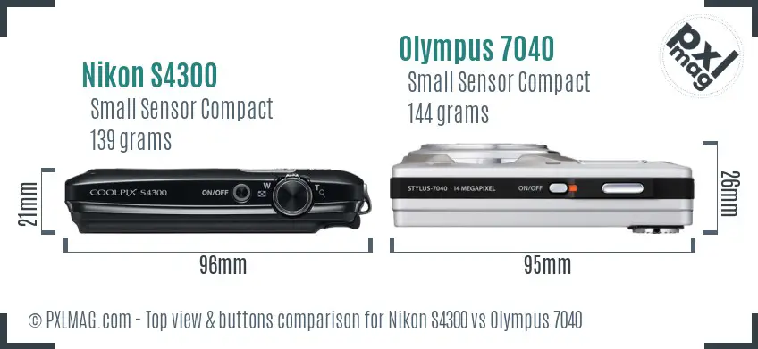 Nikon S4300 vs Olympus 7040 top view buttons comparison