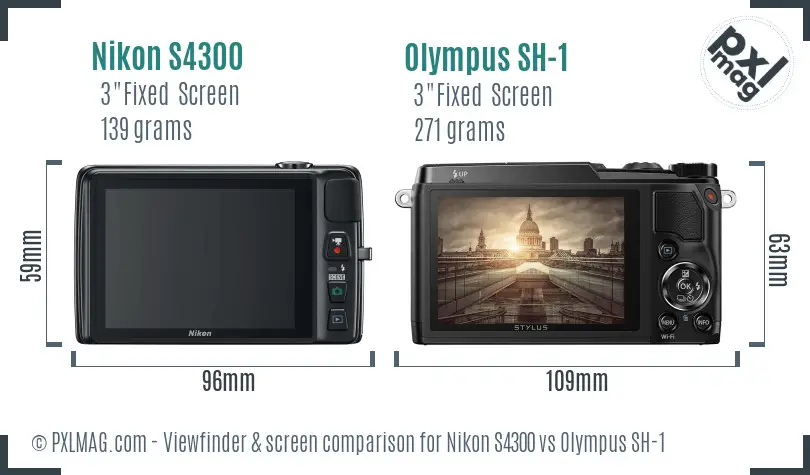 Nikon S4300 vs Olympus SH-1 Screen and Viewfinder comparison