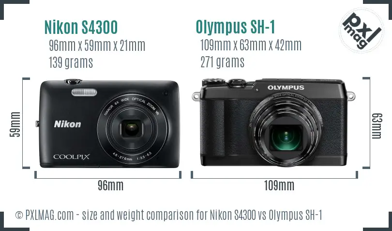 Nikon S4300 vs Olympus SH-1 size comparison